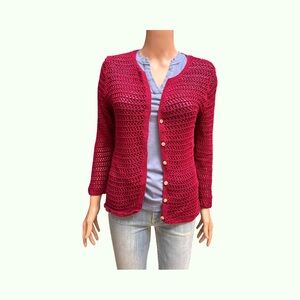 Eddie Bauer Classic Maroon Cardigan Sweater with Soft Knit Design Medium
